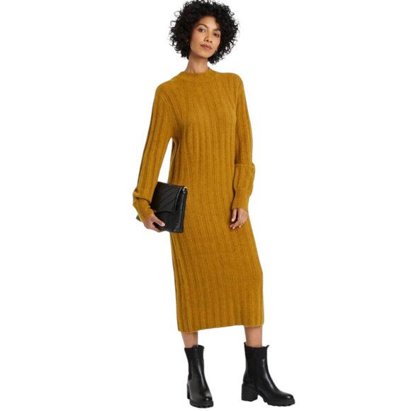 A New Day Knit Long Sleeve Midi Dress, NWT, Olive Gold, XXL - Picture 1 of 7